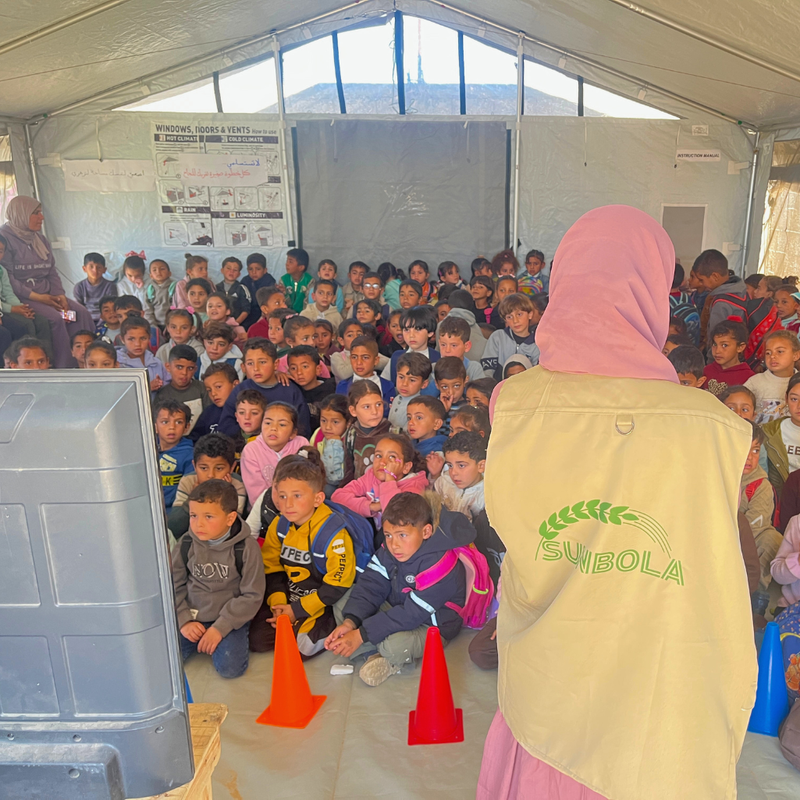 Sunbola field team working with children in Gaza